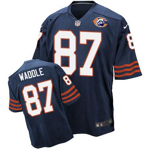 Nike Bears #87 Tom Waddle Navy Blue Throwback Men's Stitched NFL Elite Jersey - Click Image to Close